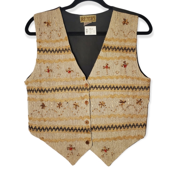 Vintage Jackets & Blazers - NWT Vintage Deadstock Cotton Natural Embroidered Beaded Embellished Vest